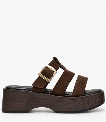 Καφέ flatform με αγκράφα και λουράκια