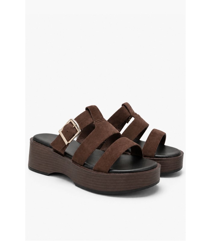 Καφέ flatform με αγκράφα και λουράκια