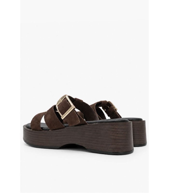 Καφέ flatform με αγκράφα και λουράκια