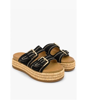 Μαύρο flatform με αγκράφες και ψάθινη σόλα