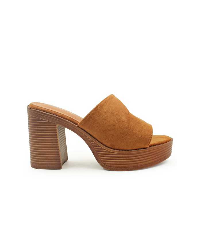 Καμελ πέδιλο clogs με χοντρό τακούνι και suede υφή