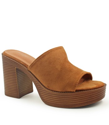 Καμελ πέδιλο clogs με χοντρό τακούνι και suede υφή