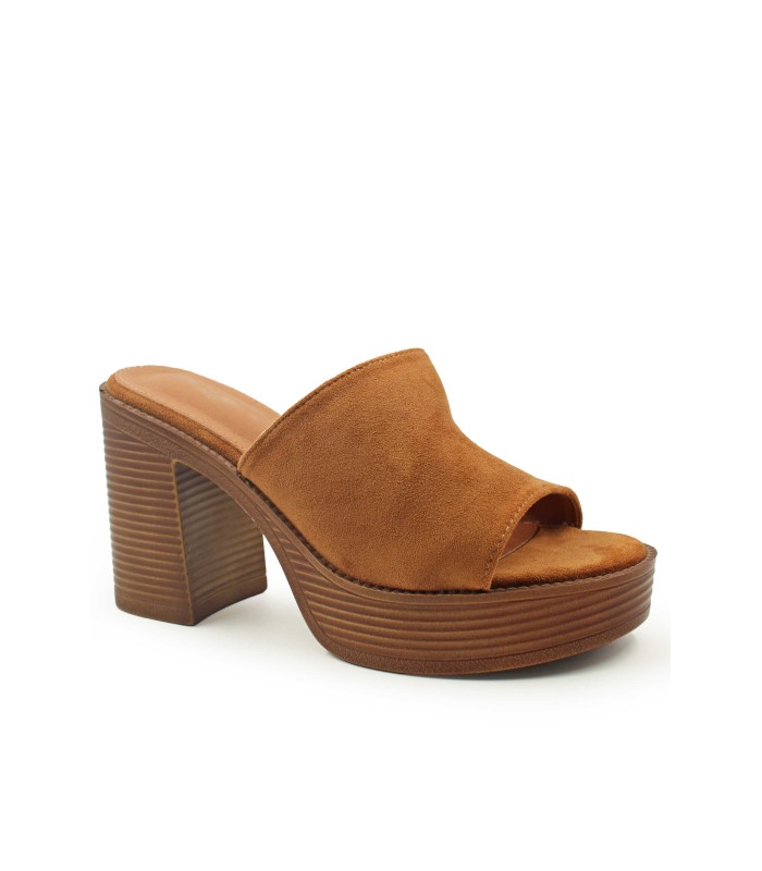 Καμελ πέδιλο clogs με χοντρό τακούνι και suede υφή