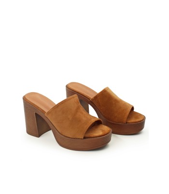 Καμελ πέδιλο clogs με χοντρό τακούνι και suede υφή