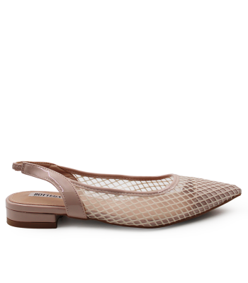 Slingback μπεζ μπαλαρίνα με δίχτυ