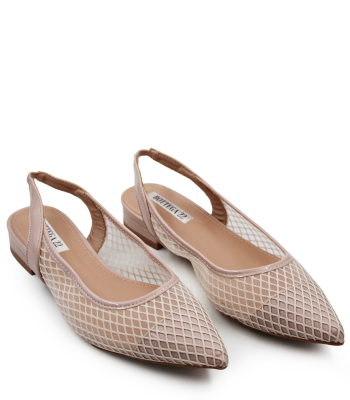 Slingback μπεζ μπαλαρίνα με δίχτυ