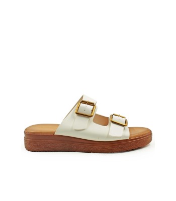 Flatform σε λευκό χρώμα με διπλή φάσα και χρυσές αγκράφες