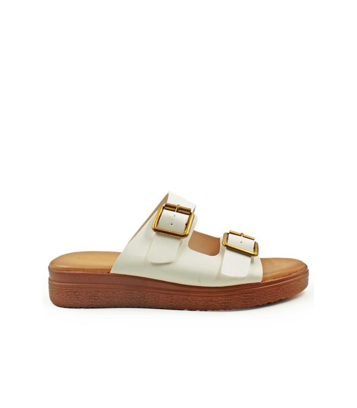 Flatform σε λευκό χρώμα με διπλή φάσα και χρυσές αγκράφες