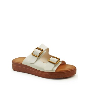 Flatform σε λευκό χρώμα με διπλή φάσα και χρυσές αγκράφες