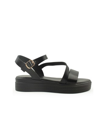 Μαύρο flatform με λουράκι στον αστράγαλο