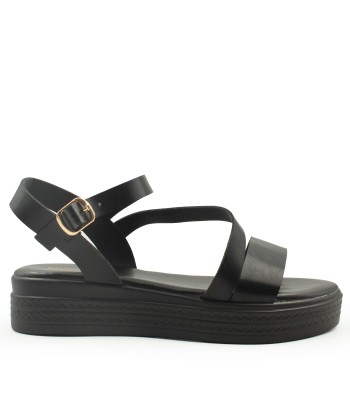 Μαύρο flatform με λουράκι στον αστράγαλο
