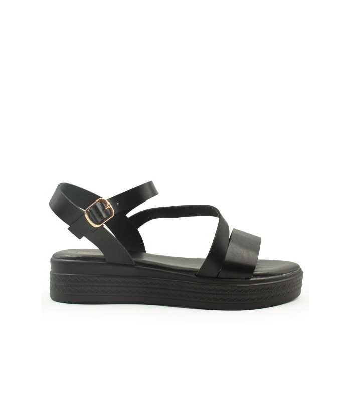 Μαύρο flatform με λουράκι στον αστράγαλο