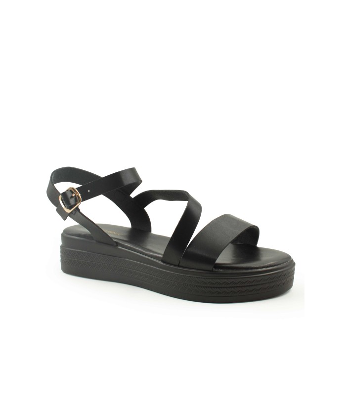 Μαύρο flatform με λουράκι στον αστράγαλο