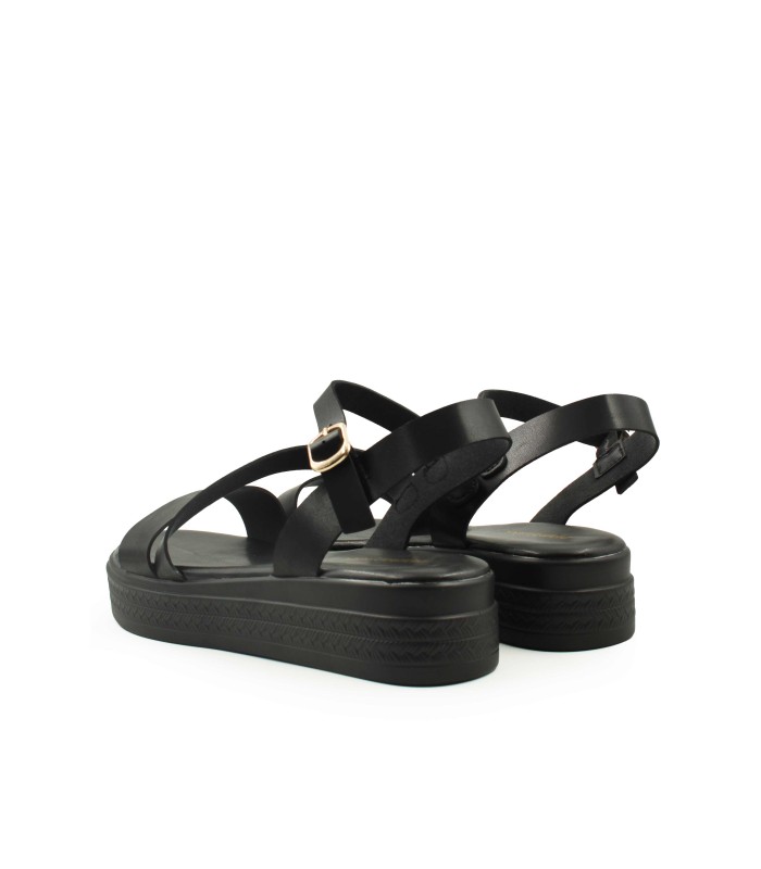 Μαύρο flatform με λουράκι στον αστράγαλο