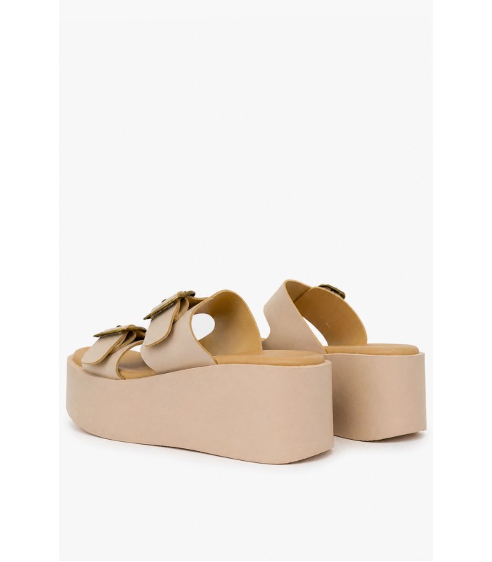 Μπεζ flatform γυναικείο με διπλές αγκράφες και ψηλή σόλα
