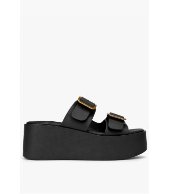 Μαύρο flatform γυναικείο με διπλές αγκράφες και ψηλή σόλα