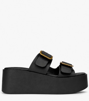 Μαύρο flatform γυναικείο με διπλές αγκράφες και ψηλή σόλα