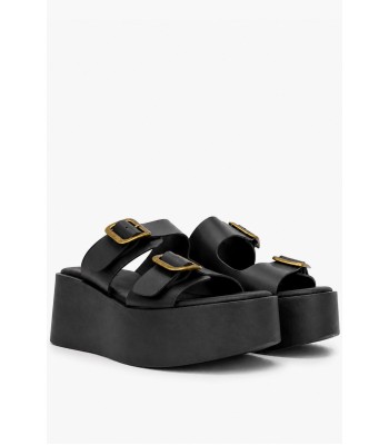Μαύρο flatform γυναικείο με διπλές αγκράφες και ψηλή σόλα