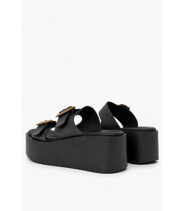 Μαύρο flatform γυναικείο με διπλές αγκράφες και ψηλή σόλα