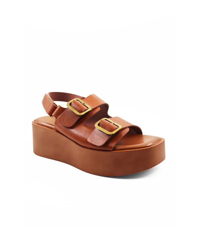 Flatform με διπλή αγκράφα σε καφέ χρώμα