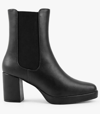 Μαύρο ankle boot με λάστιχο και τετράγωνο τακούνι