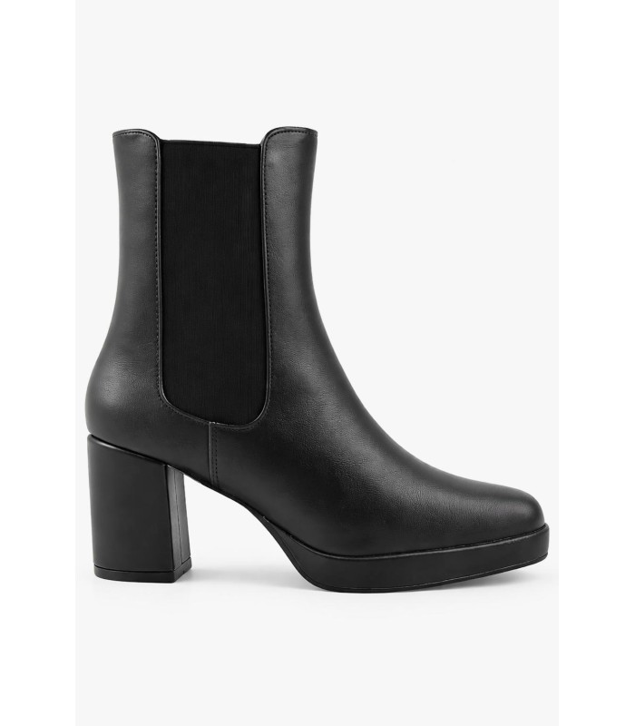 Μαύρο ankle boot με λάστιχο και τετράγωνο τακούνι