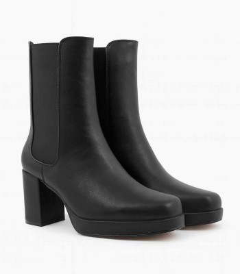 Μαύρο ankle boot με λάστιχο και τετράγωνο τακούνι