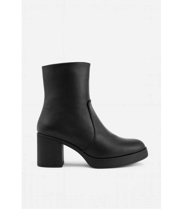 Μαύρο ankle boot με φερμουάρ και χοντρό τακούνι