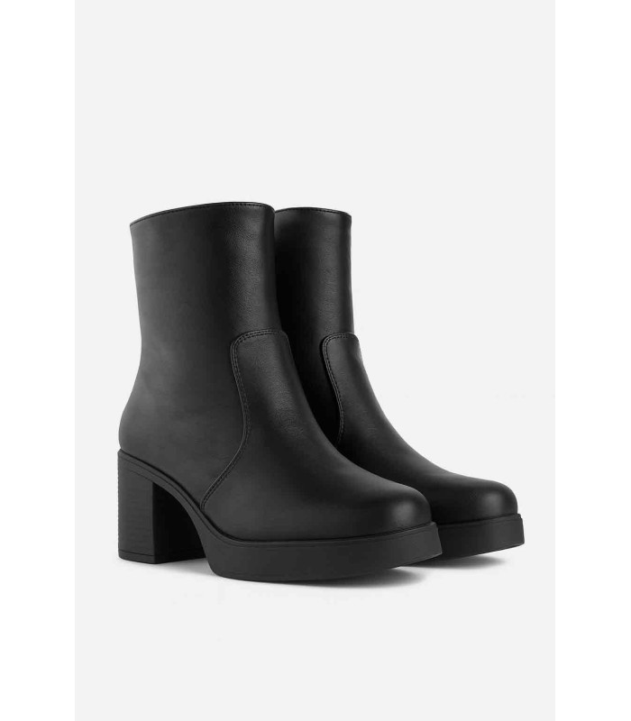 Μαύρο ankle boot με φερμουάρ και χοντρό τακούνι