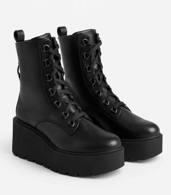 Μαύρο αρβυλάκι flatform με κορδόνια και φερμουάρ