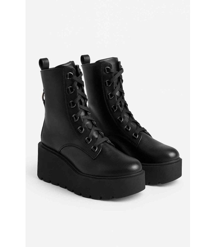 Μαύρο αρβυλάκι flatform με κορδόνια και φερμουάρ