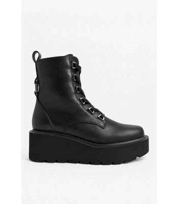 Μαύρο αρβυλάκι flatform με κορδόνια και φερμουάρ