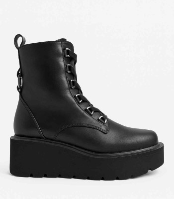 Μαύρο αρβυλάκι flatform με κορδόνια και φερμουάρ
