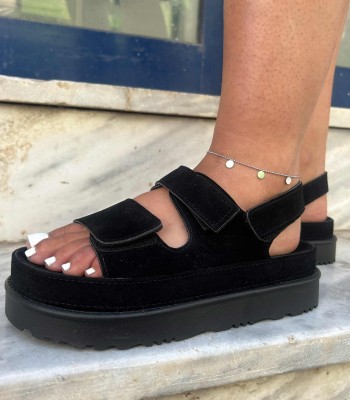 Flatform σε μαύρο χρώμα με αυτοκόλλητα κλεισίματα και ανατομική εφαρμογή