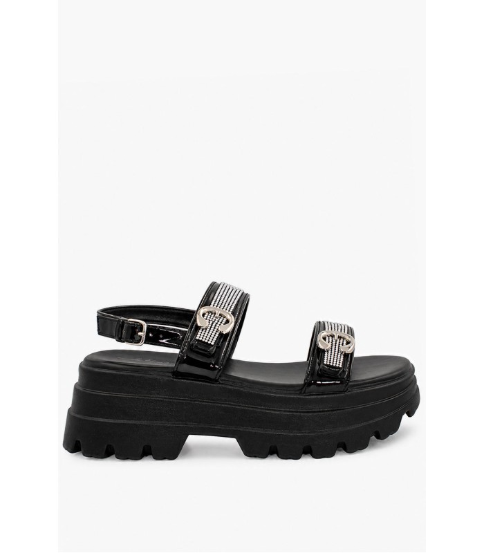Γυναικείο flatform σε μαύρο μεταλλιζέ με τρακτερωτή σόλα και διακοσμητικά στοιχεία