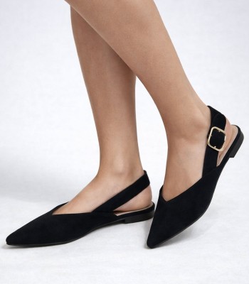 Μαύρο μυτερό mule slingback 