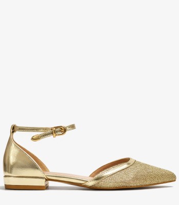 Χρυσό slingback με χαμηλό τακούνι και μυτερή γραμμή