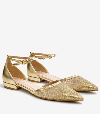 Χρυσό slingback με χαμηλό τακούνι και μυτερή γραμμή