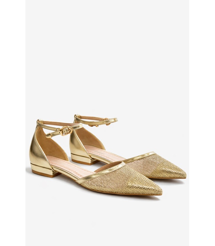 Χρυσό slingback με χαμηλό τακούνι και μυτερή γραμμή