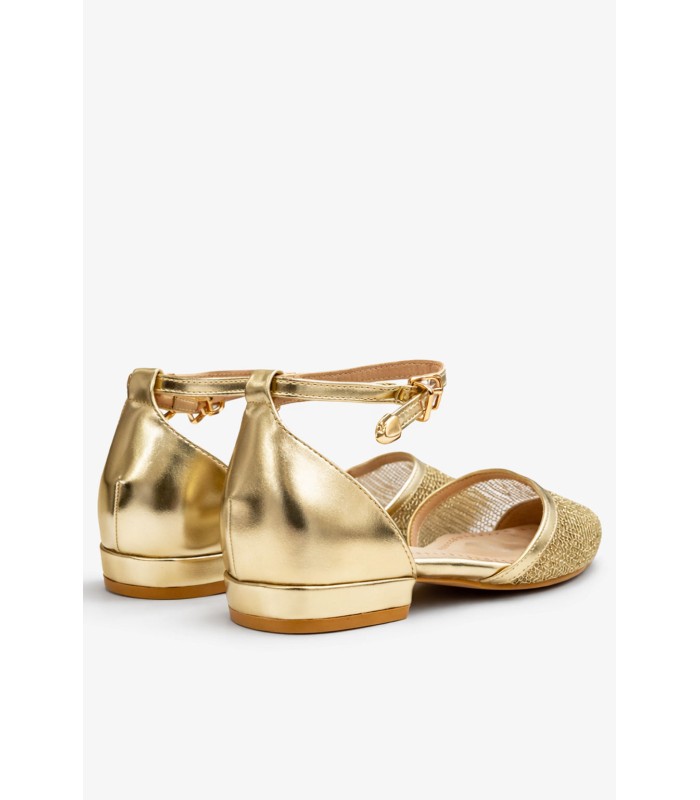 Χρυσό slingback με χαμηλό τακούνι και μυτερή γραμμή