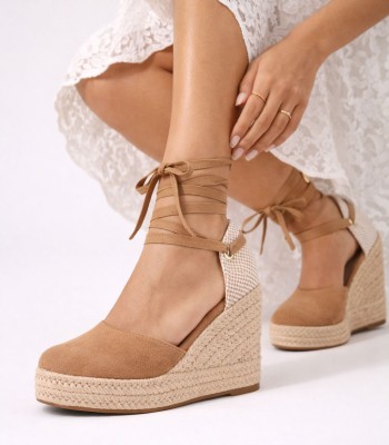 Χακί πλατφόρμες espadrilles με κορδόνια στον αστράγαλο