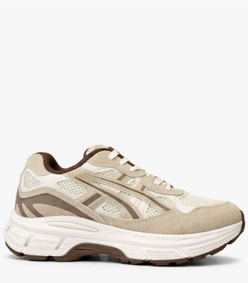 Chunky sneakers σε μπεζ αποχρώσεις με mesh και suede
