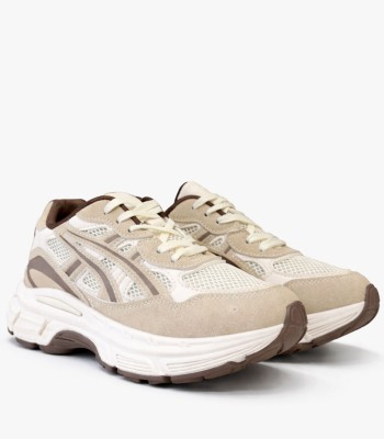 Chunky sneakers σε μπεζ αποχρώσεις με mesh και suede