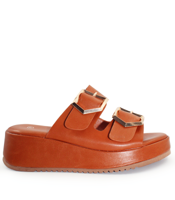 Flatform με διπλή αγκράφα σε camel χρώμα