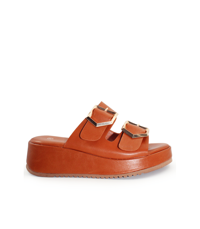 Flatform με διπλή αγκράφα σε camel χρώμα