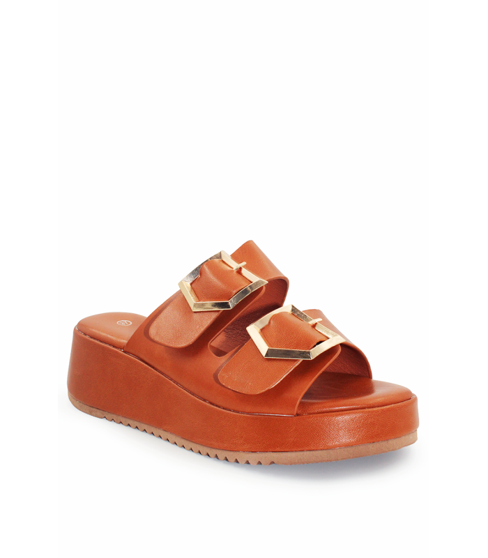 Flatform με διπλή αγκράφα σε camel χρώμα