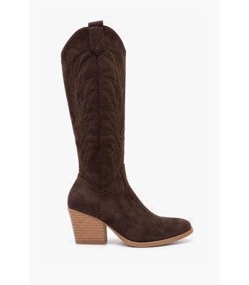 Καφέ cowboy μπότες suede με western κεντήματα