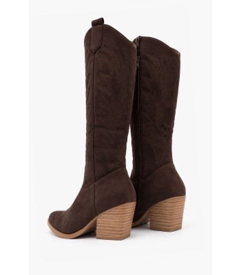 Καφέ cowboy μπότες suede με western κεντήματα