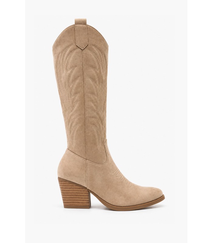 Μπεζ cowboy μπότες suede με western κεντήματα