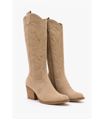 Μπεζ cowboy μπότες suede με western κεντήματα
